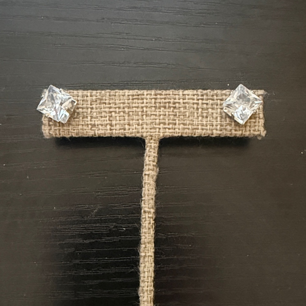 Square Big Crystal Stud Earrings Metal - Clear/White